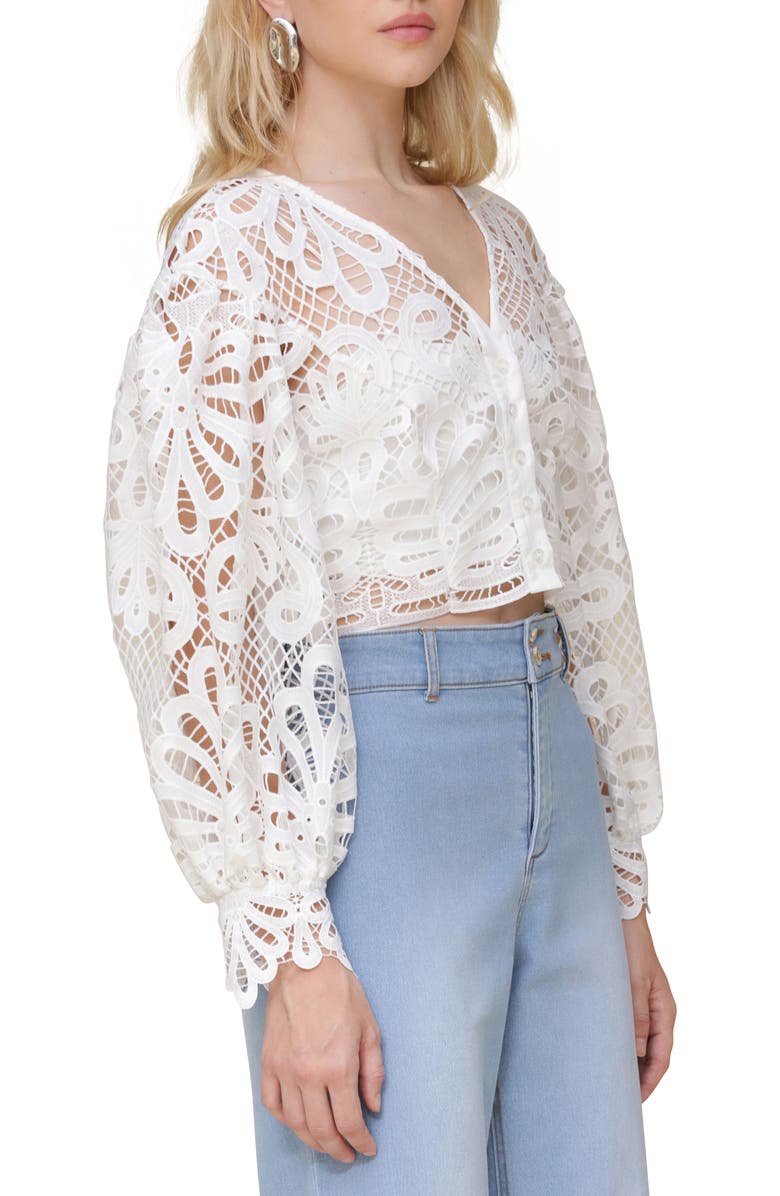 Avec Les Filles Lace Puff Sleeve Crop Shirt, Alternate, color, White