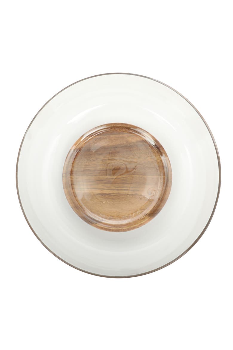 Farm Favorites Glass Salad Bowl Set with Acacia Wood Base and Utensils, Alternate, color, Clear