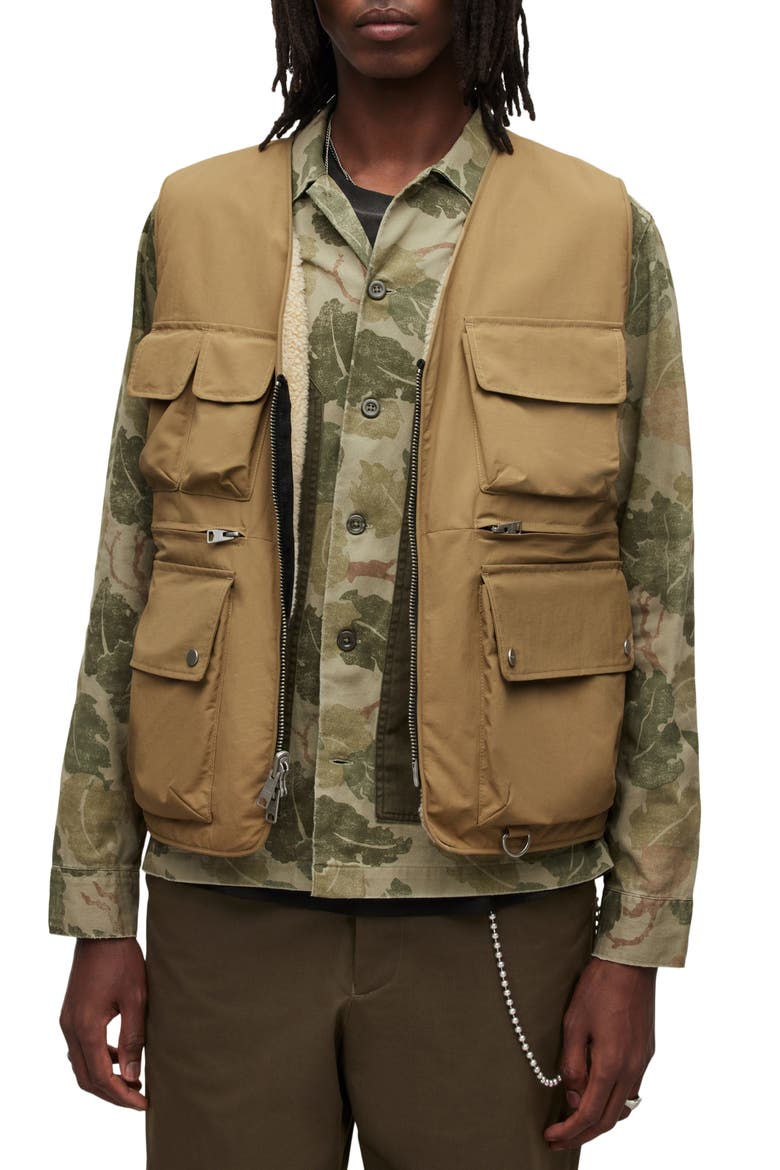Vibo Reversible Faux Shearling Lined Tech Vest, Main, color, SAND