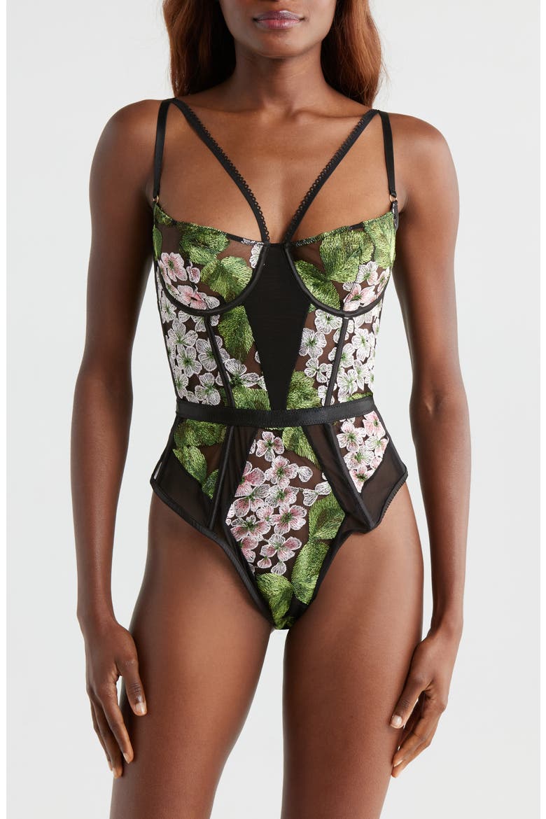 Embroidered Underwire Bodysuit, Main, color, HYDRANGEA NIGHT