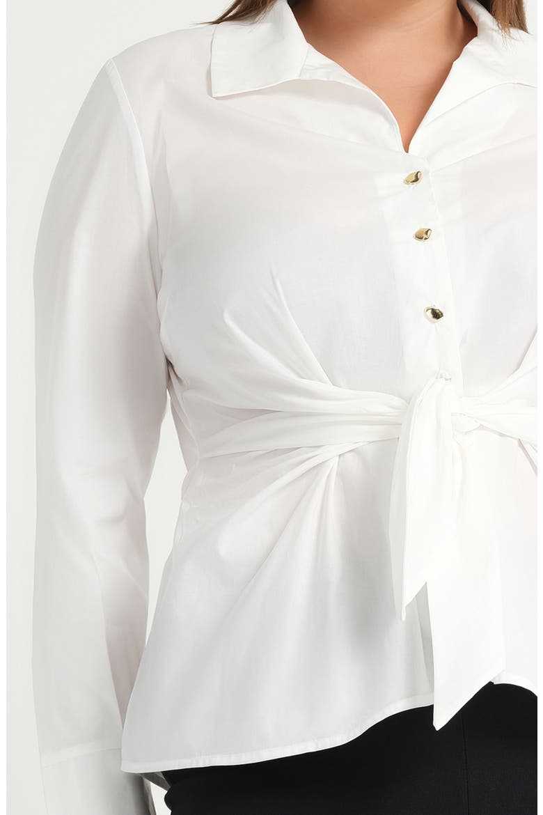 Leo Tie Front Cotton Button-Up Top, Alternate, color, MILK