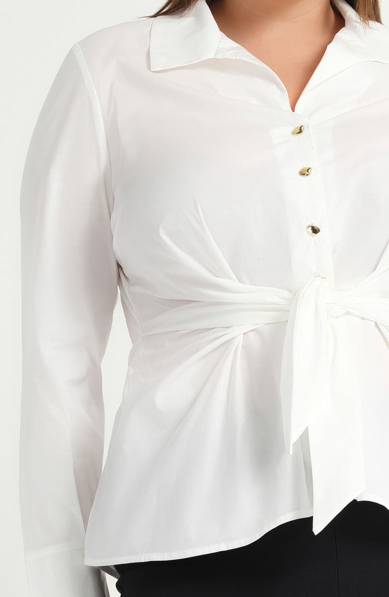 Estelle Leo Tie Front Cotton Button-Up Top, Alternate, color, Milk