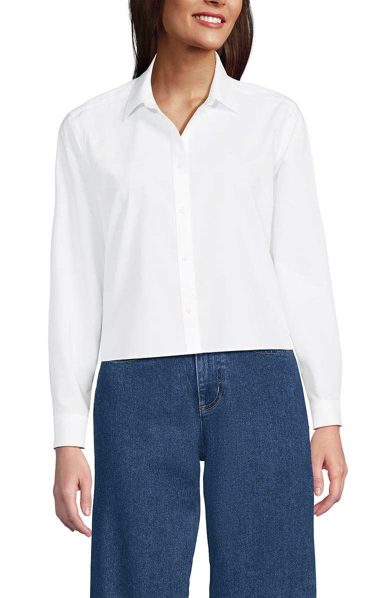 Lands' End No Iron Boxy Cropped Shirt, Main, color, White