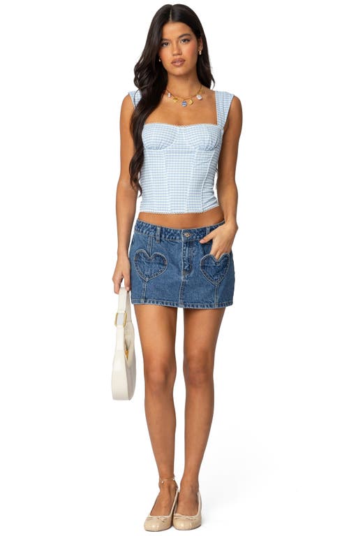 Shop Edikted Marcella Gingham Mesh Corset Top In Light-blue