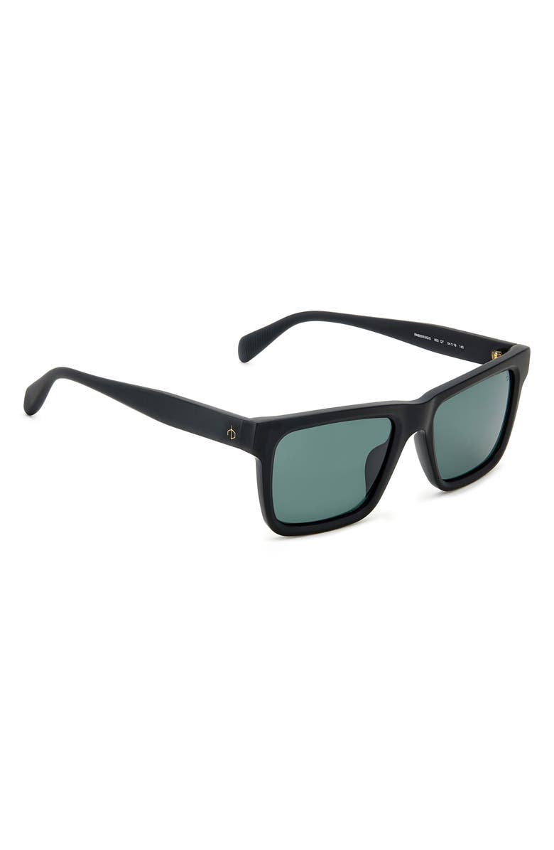 rag & bone 54mm Rectangular Sunglasses, Alternate, color, Matte Black/ Green