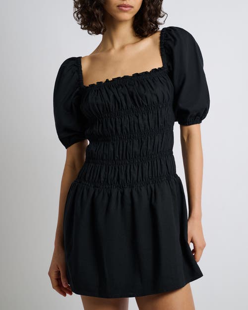 Onia Air Linen Smocked Mini Dress In Black