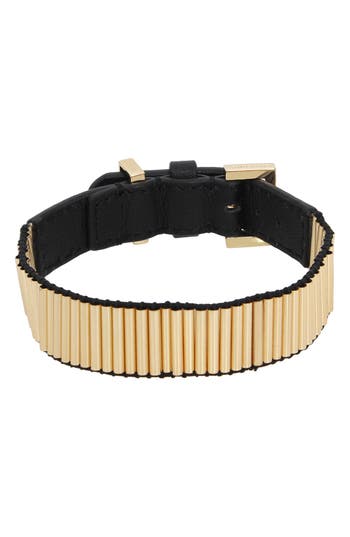 Allsaints Ribbed Leather Bracelet In Gold