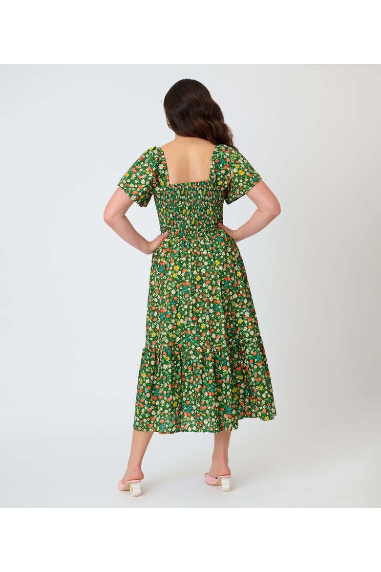 Smocked Bodice Midi Dress, Alternate, color, Green Strawberry Print