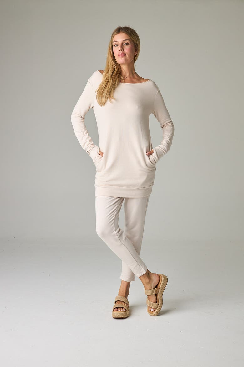 Masai Mara Eco-Luxe Fleece Open-Neck Tunic/Dress - Cloud-Soft Comfort, Alternate, color, Bone