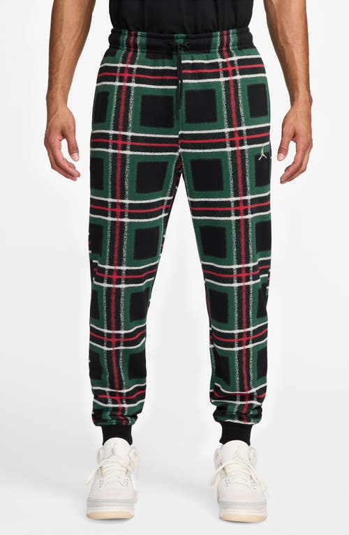 Shop Jordan Plaid Fleece Joggers In Black/sail