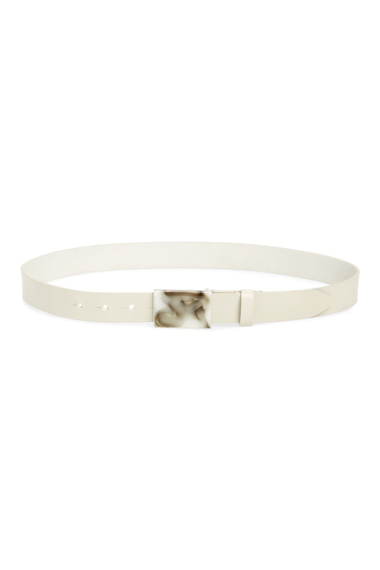 Asher Leather Belt, Main, color, LIGHT BEIGE / SILVER