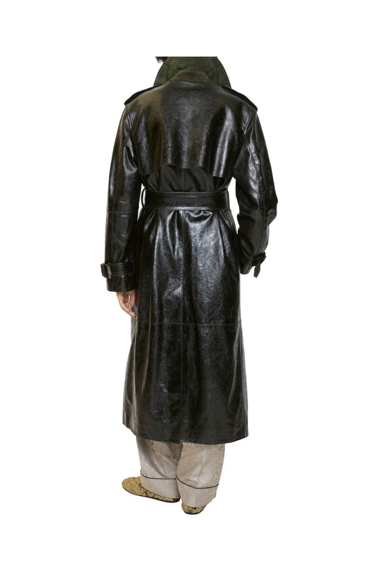 Long Embossed Leather Trench Coat, Alternate, color, Moat green