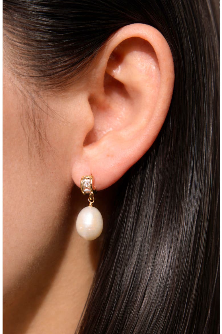 Serene Freshwater Pearl Drop Earrings, Alternate, color, GOLD
