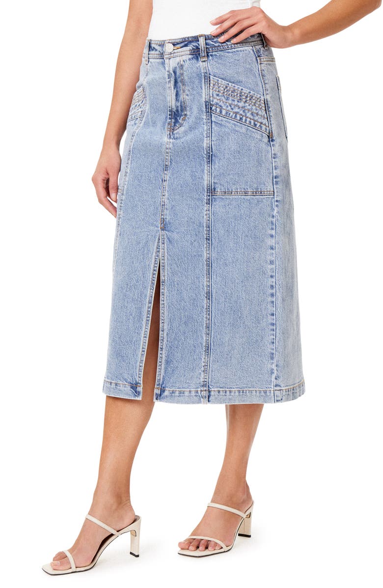 Habitual Center Slit Denim Midi Skirt, Alternate, color, Pacific