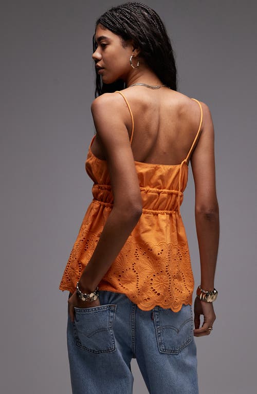 Topshop Embroidered Eyelet Tie Front Cotton Camisole