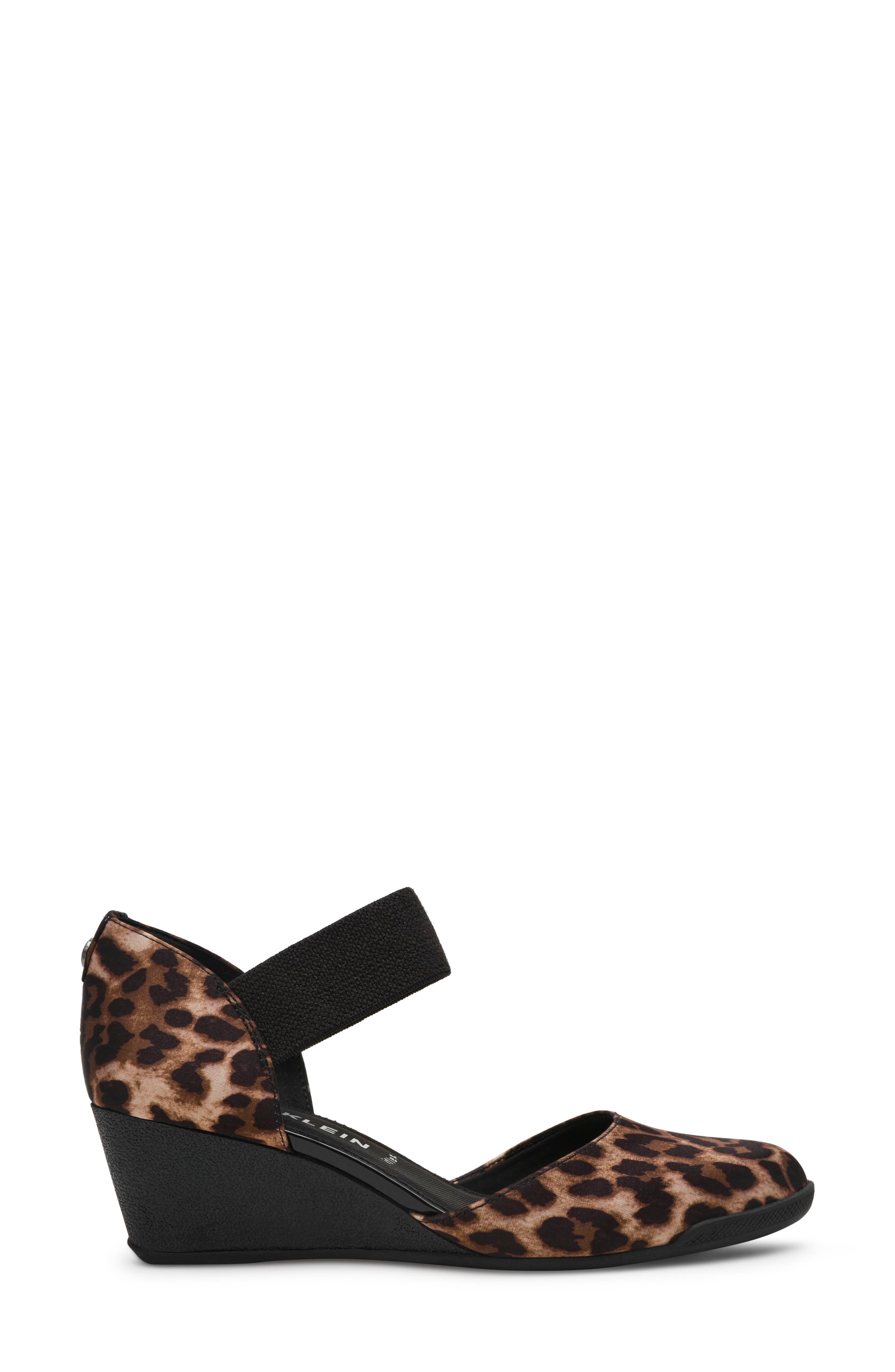 Anne Klein Tiffany Ankle Strap Wedge Pump, Alternate, color, Leopard Satin