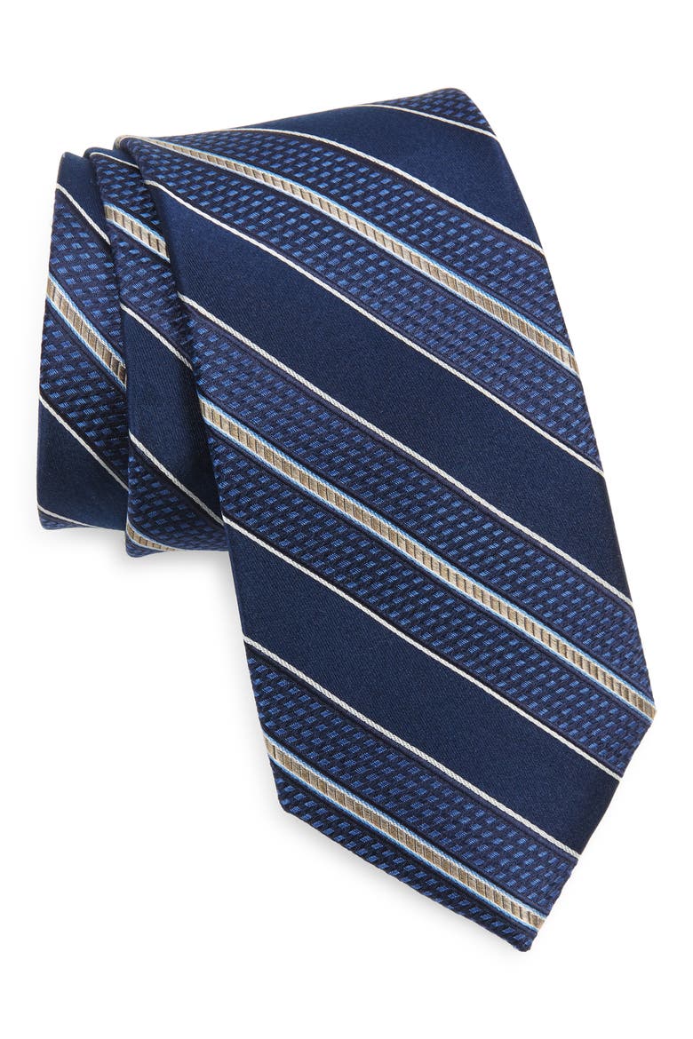 Nordstrom Dupree Stripe Silk Tie, Main, color, NAVY