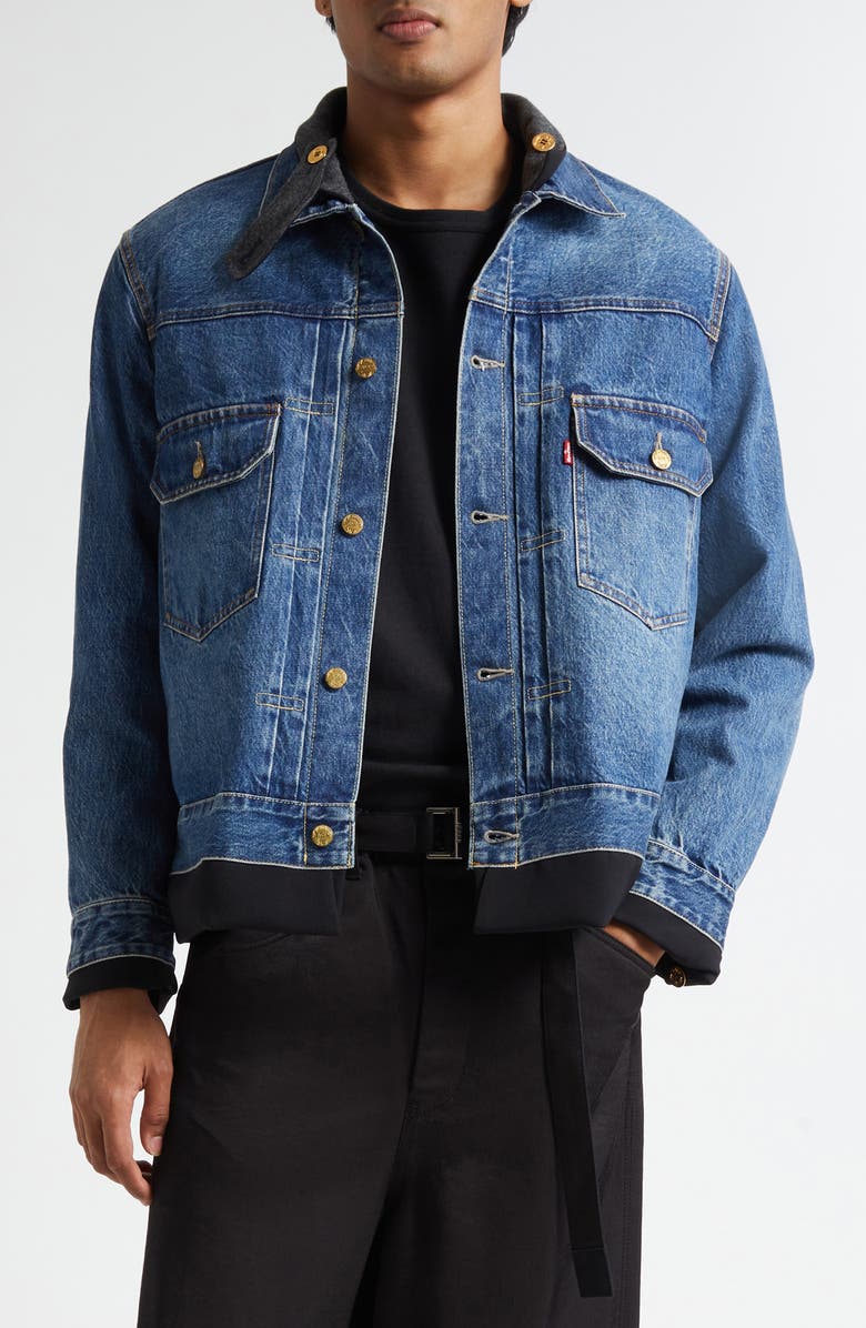 Sacai Gender Inclusive Levi's<sup>®</sup> Denim x Matelassé Twill Reversible Jacket, Main, color, Black/ Blue