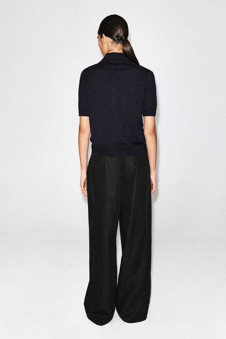 Knitted Linen-merino Short-sleeved Shirt, Alternate, color, NAVY