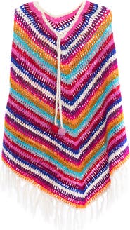 SAACHI Crochet Knit Triangle Poncho