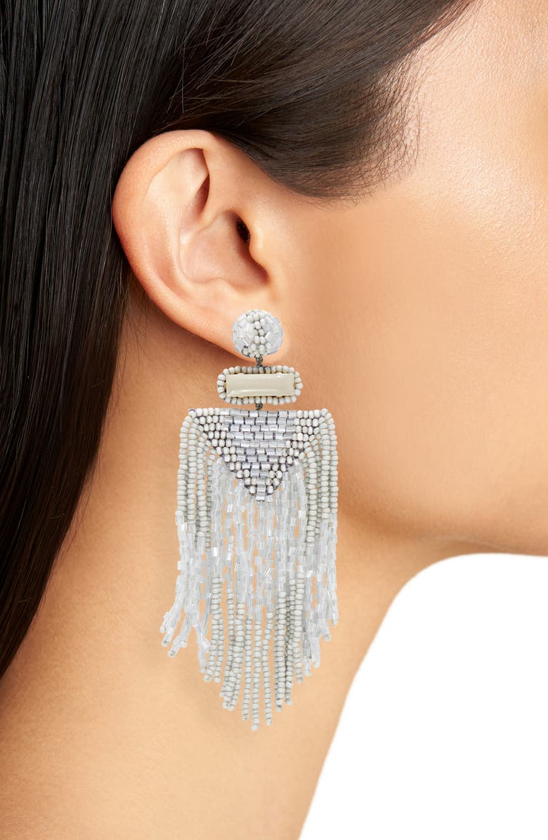 Deepa Gurnani Beaded Tassel Earrings, Alternate, color, Light Grey