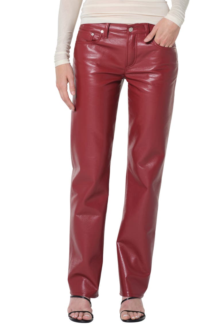 Leather Blend Straight Leg Pants, Main, color, BRICK DARK DUSTY RED
