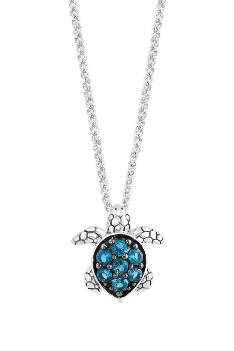 Sterling Silver London Blue Topaz Turtle Pendant Necklace, Alternate, color, BLUE