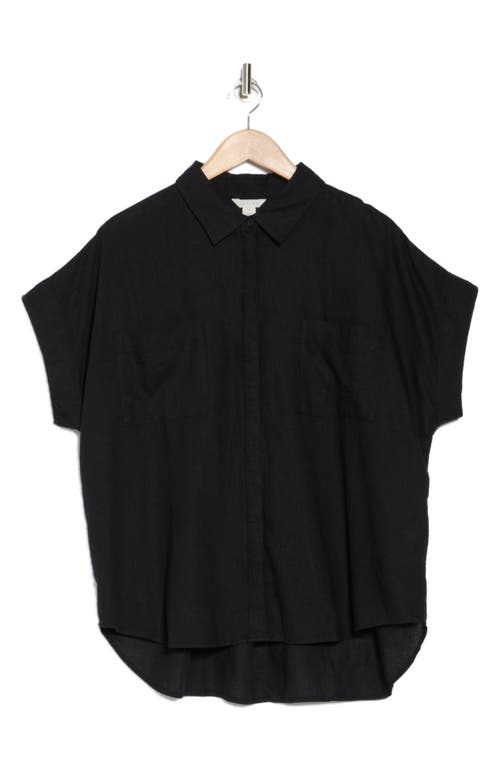 Shop Caslon ® Double Pocket Linen Blend Camp Shirt In Black