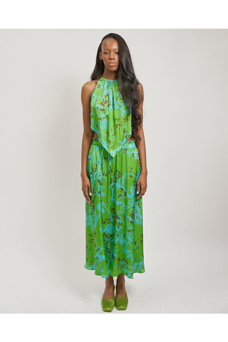 "Coco Dream" Satin Midi Skirt, Alternate, color, Green