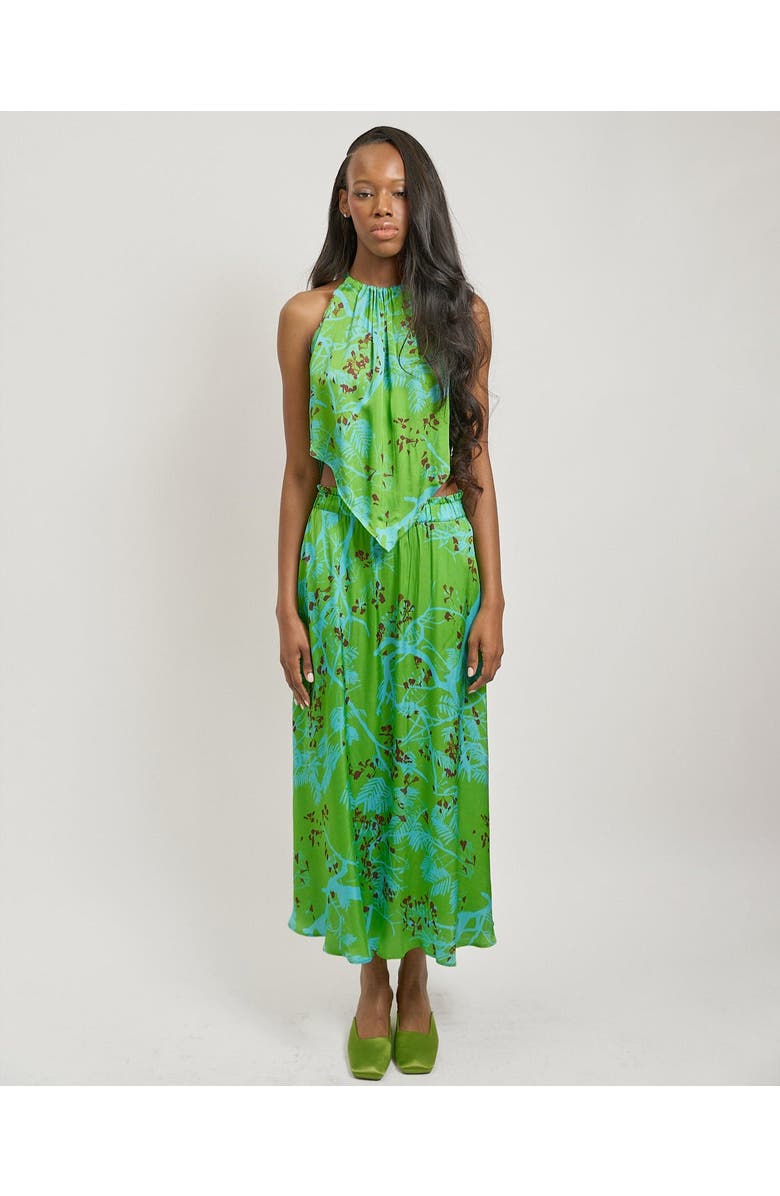 Lost Pattern NYC "Coco Dream" Satin Midi Skirt, Alternate, color, Green