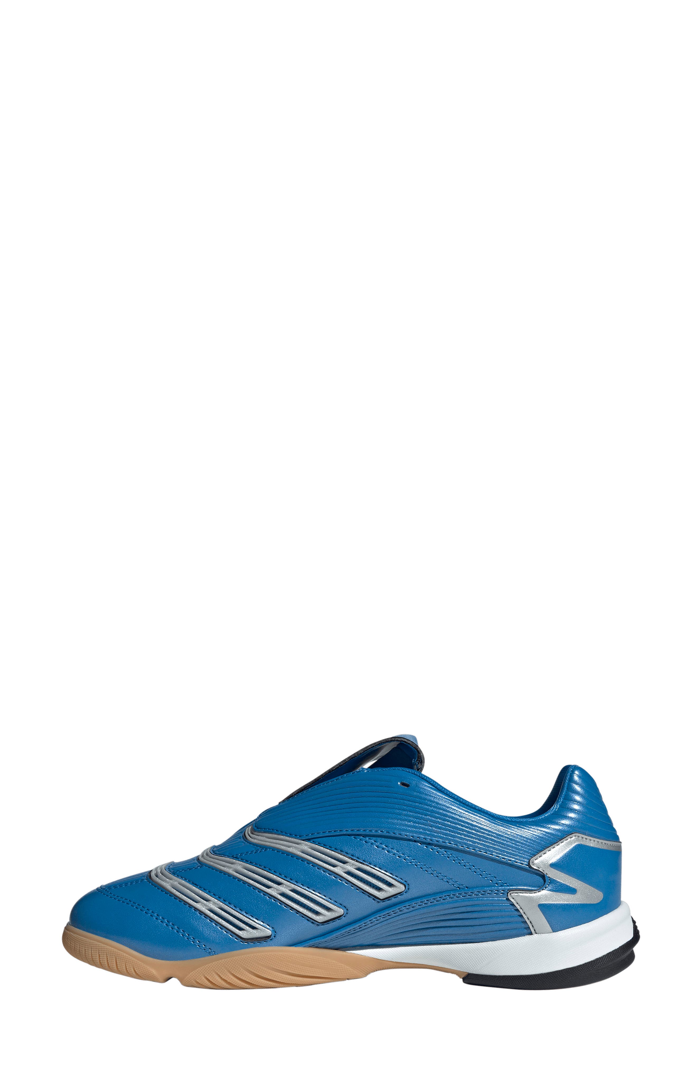 adidas Gender Inclusive Predator Sala Soccer Sneaker, Alternate, color, Metallic Blue/ Silver/ Gum