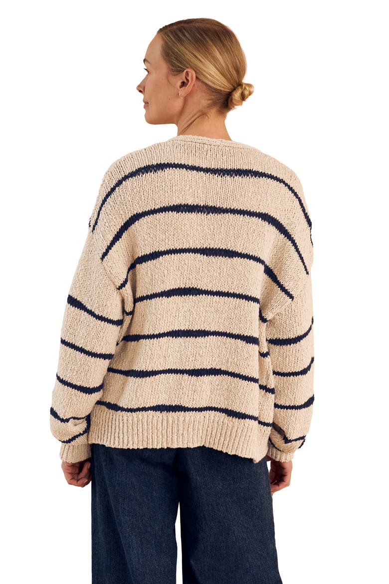 Long Sleeve Drop Stitch Cardigan, Alternate, color, Ecru / Navy