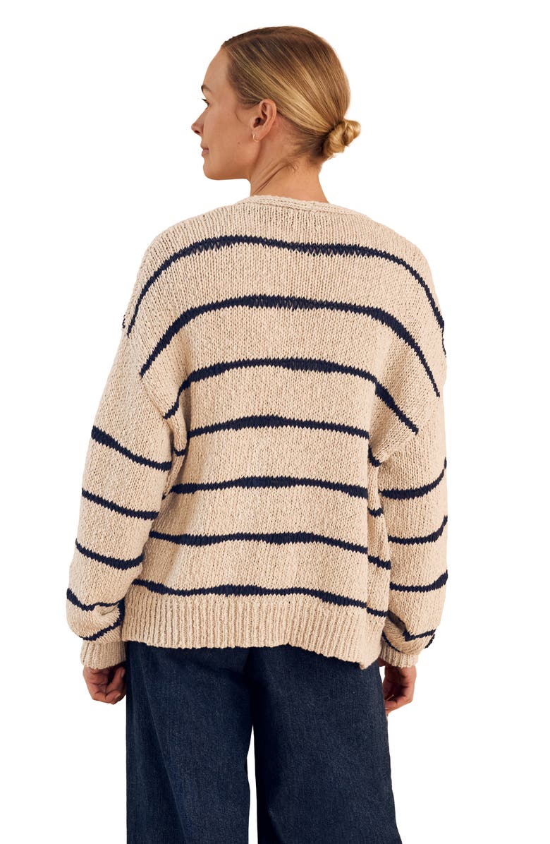 Celtic & Co. Long Sleeve Drop Stitch Cardigan, Alternate, color, Ecru / Navy