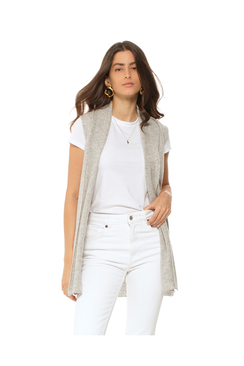 Pure Cashmere Sleeveless Long Open Front Cardigan, Alternate, color, Peach