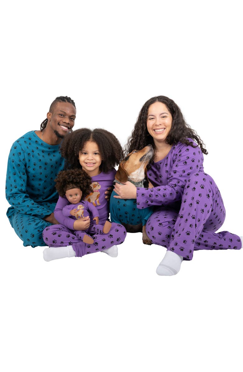Leveret Footed Printed Cotton Matching Family Pajamas, Coordinated Prints, Alternate, color, Purple Dog Paw