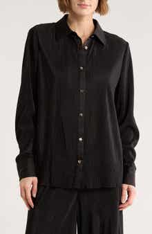 Gemma + Jane Plissé Charmeuse Button-Down Shirt