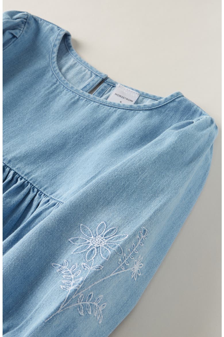 Kids' Embroidered Chambray Dress, Alternate, color, LIGHT AQUAMARINE WASH FLORAL