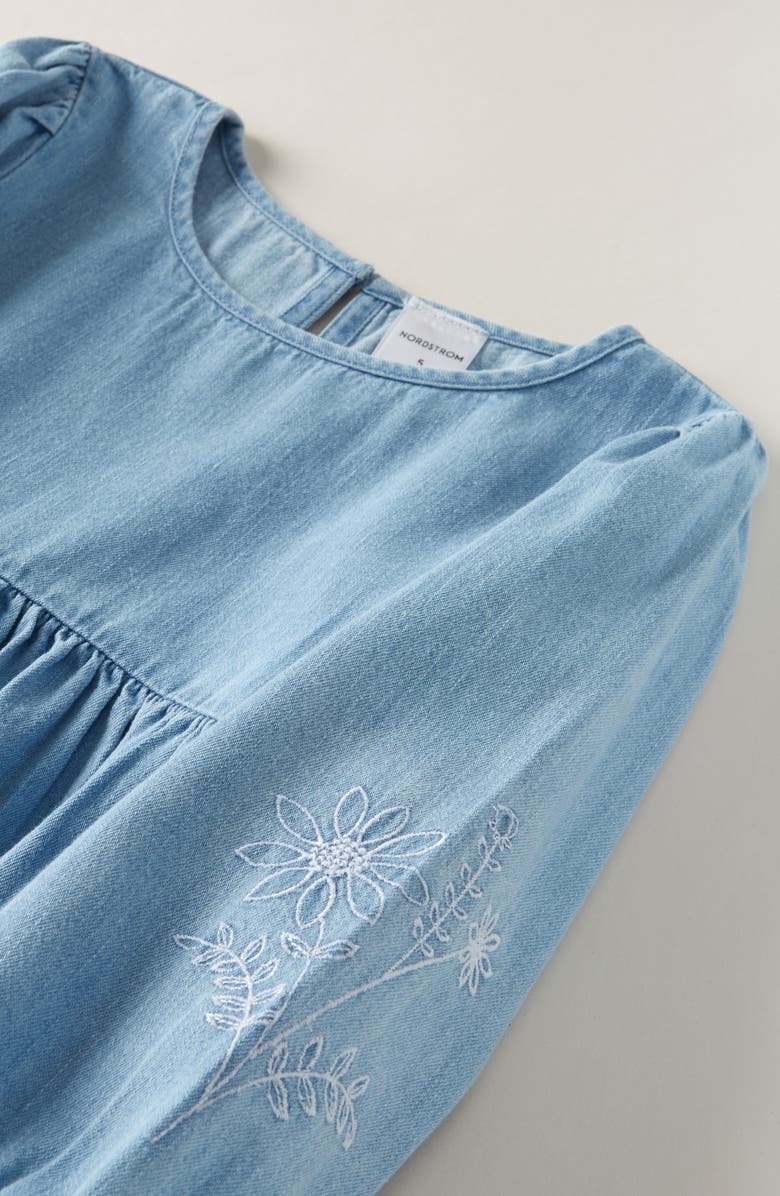 Nordstrom Kids' Embroidered Chambray Dress, Alternate, color, Light Aquamarine Wash Floral