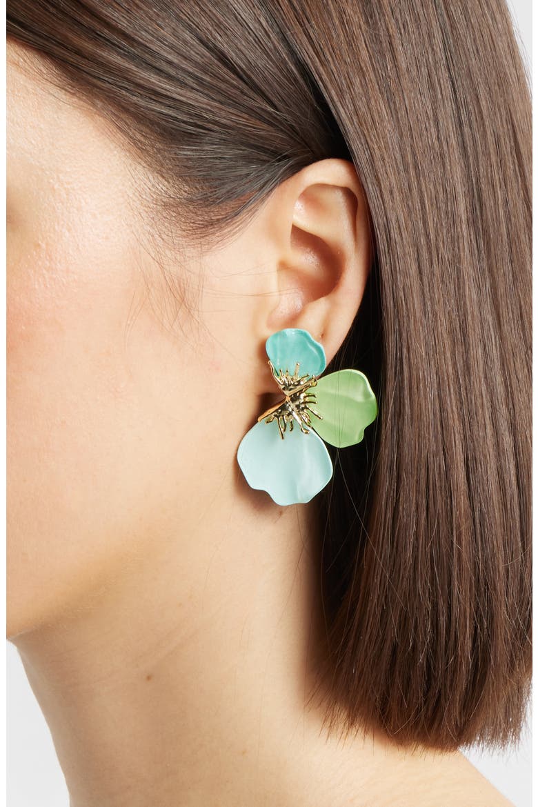 Flower Petal Enamel Earrings, Alternate, color, BLUE MULTI- GOLD
