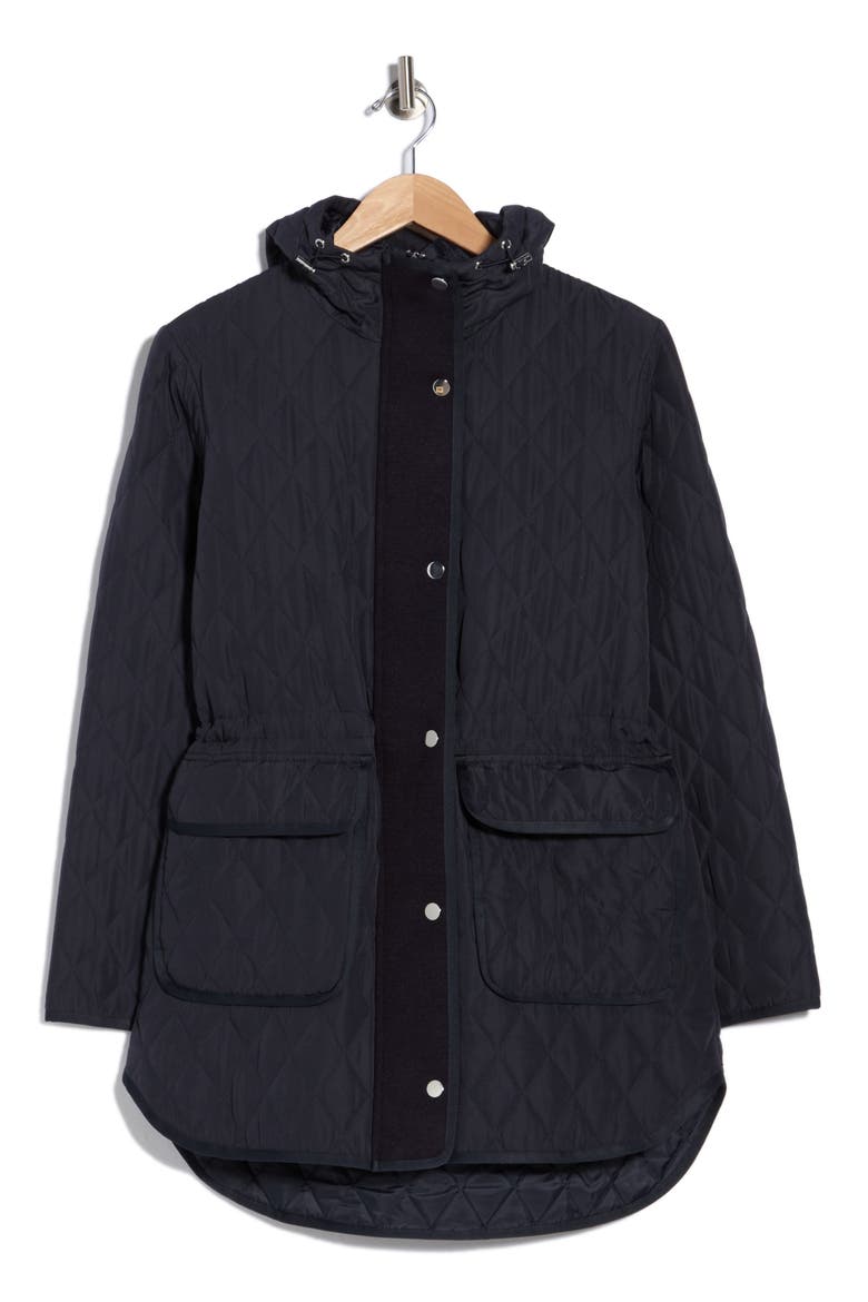 Cinched Waist Quilted Hooded Jacket, Alternate, color, NAVY