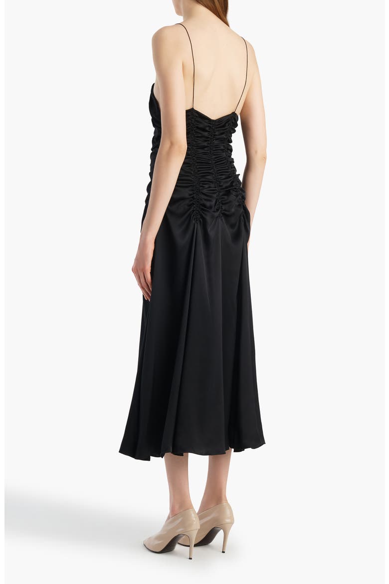 Raina Ruched Silk Midi Slipdress, Alternate, color, BLACK