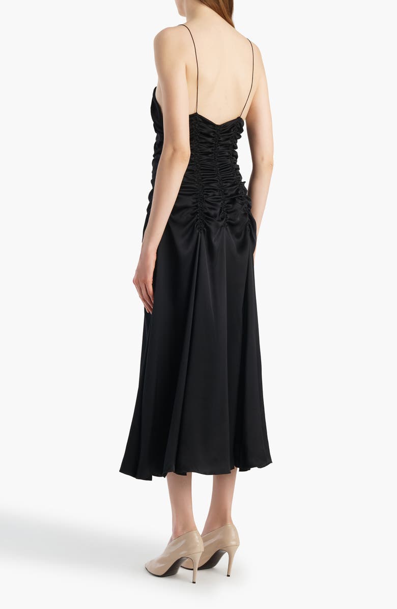 Khaite Raina Ruched Silk Midi Slipdress, Alternate, color, Black