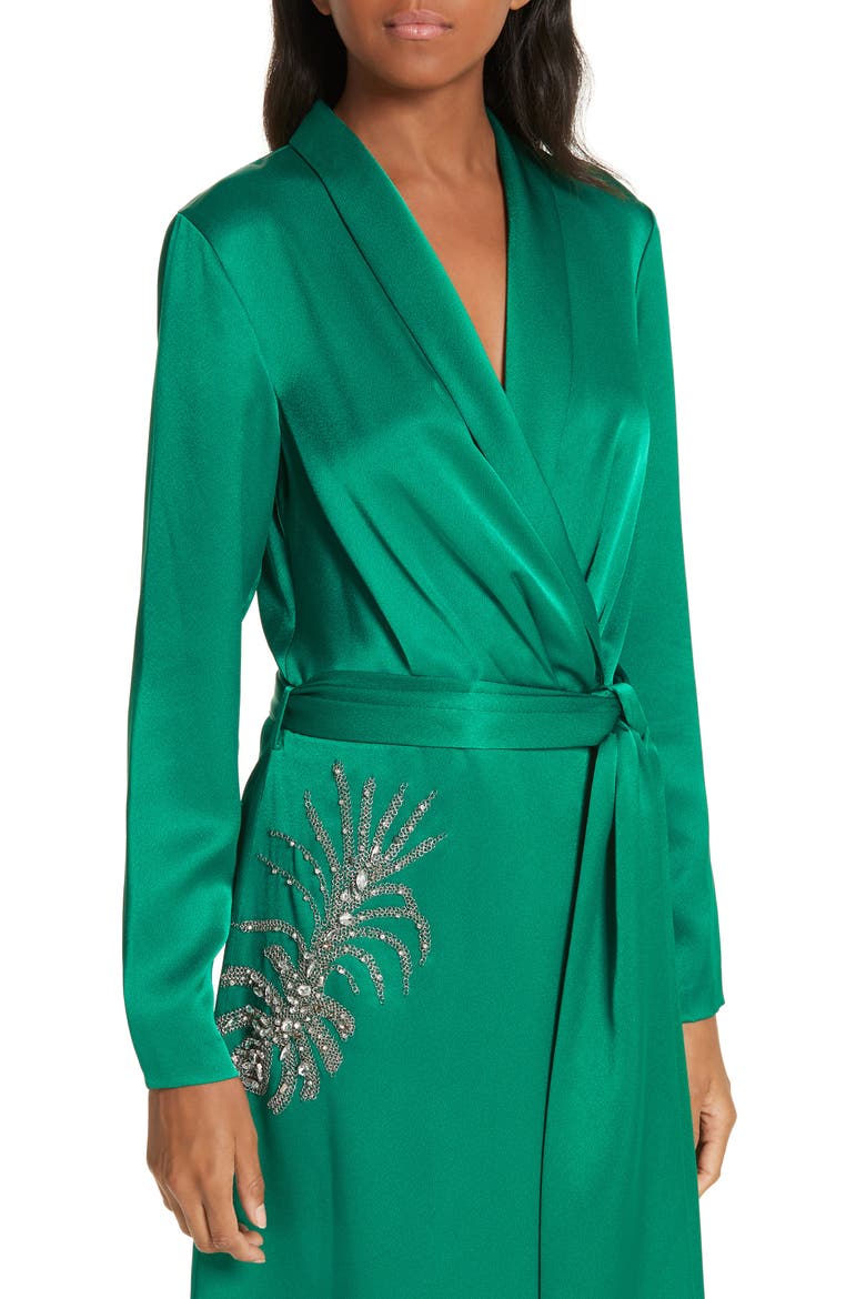 Janeiro Satin Wrap Dress, Alternate, color, VERT