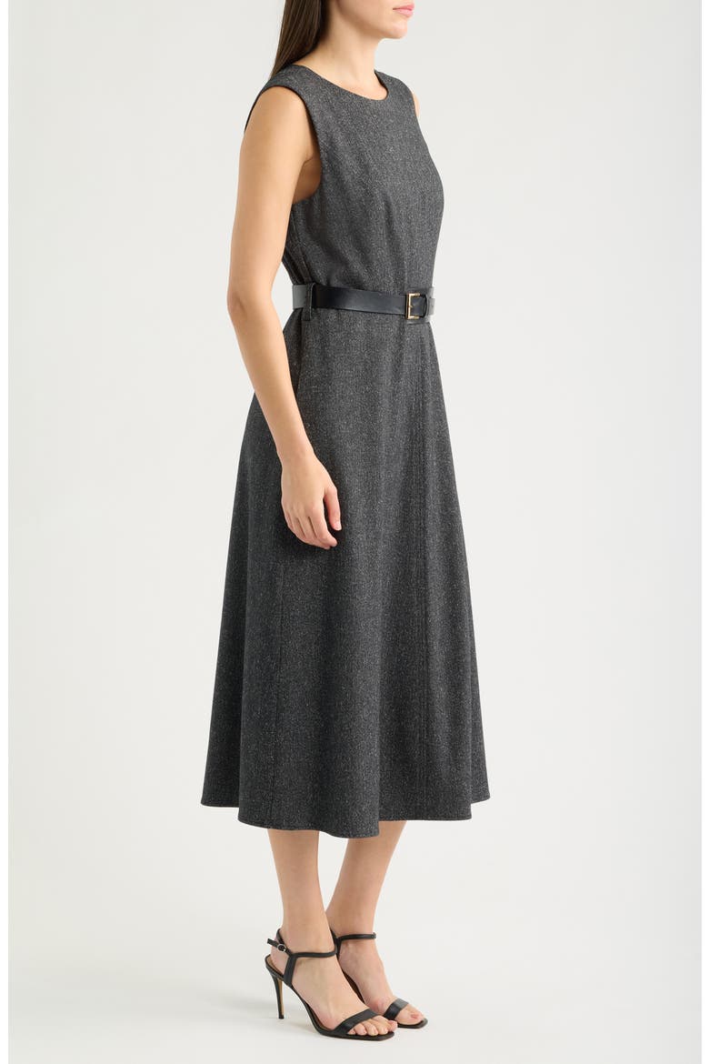 Belted Sleeveless Midi Dress, Alternate, color, SALT PEPPER