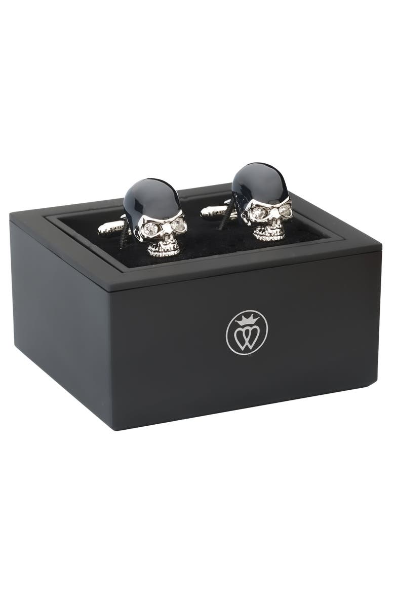 Black Crystal Skull Cufflinks, Alternate, color, Black