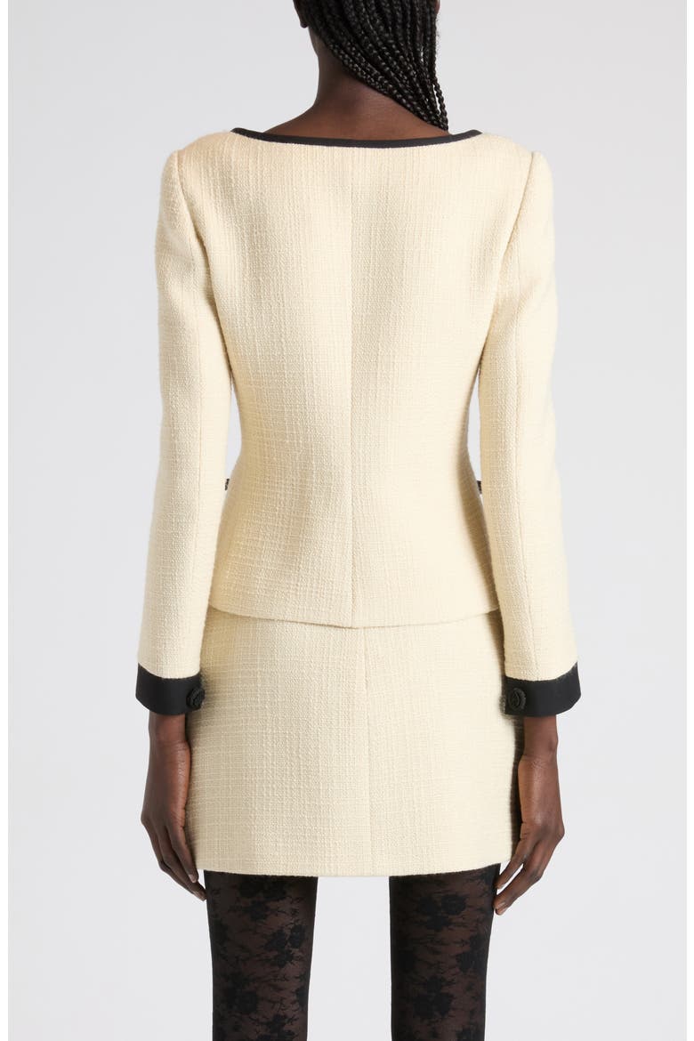 Bow Detail Virgin Wool Blend Tweed Jacket, Alternate, color, BEIGE/ BLACK
