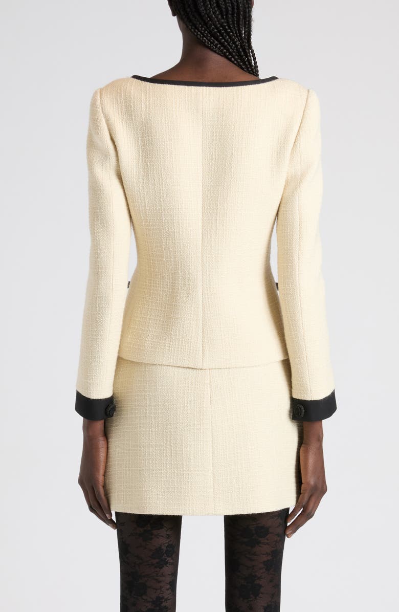 Valentino Bow Detail Virgin Wool Blend Tweed Jacket, Alternate, color, Beige/ Black