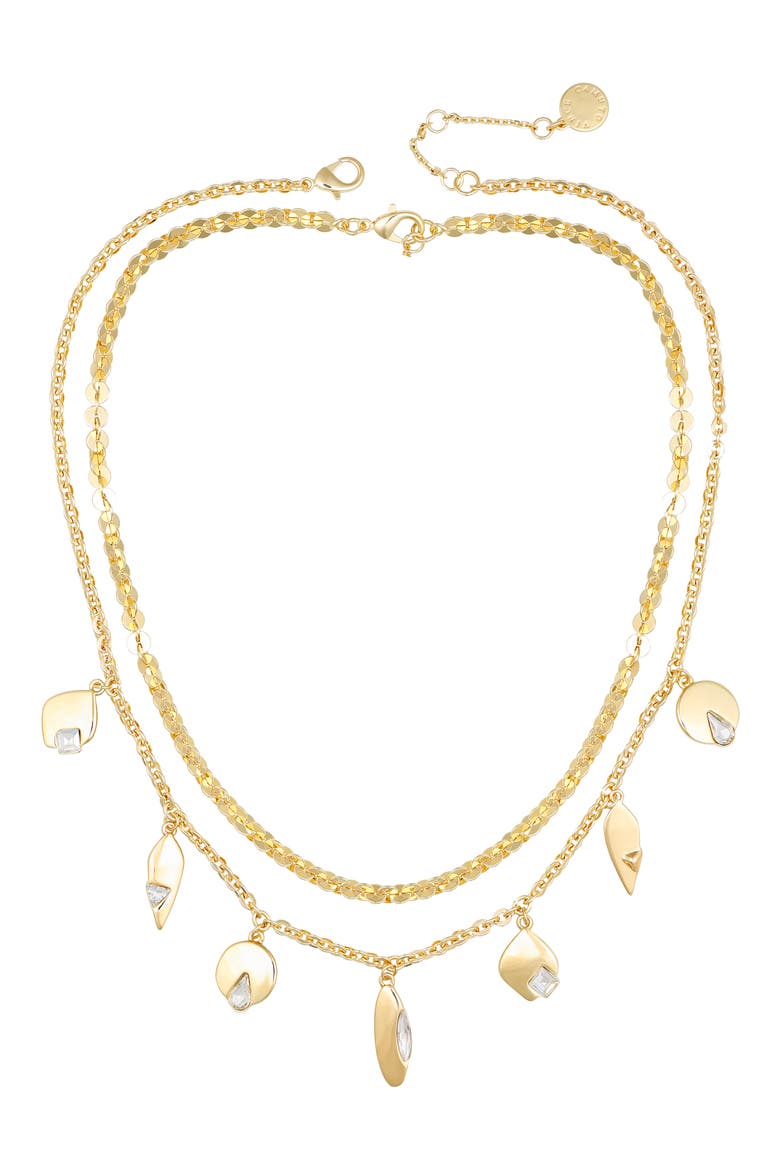 Crystal Charm Layered Gold- Necklace, Main, color, 14K Gold Plated