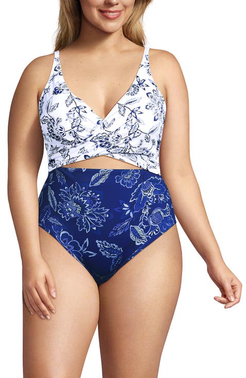 Plus Size Wrap Monokini High Leg One Piece Swimsuit