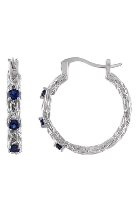 Sterling Silver Byzantine Gemstone Hoop Earrings